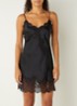Toi Mon Amour slipdress van zijde met kant - Zwart