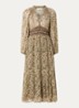 Coraly midi tuniekjurk met pofmouw en print - Legergroen