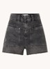 David high waist straight fit korte broek van denim - Antraciet