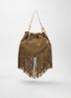 June schoudertas van suède met franjes en afneembare schouderriem - Khaki