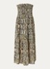 Piala off shoulder midi jurk met bladprint en smockwerk - Mosgroen