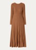 Ribgebreide midi jurk in wolblend - Cognac