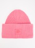 Deice ribgebreide muts van merino wol met borduring - Roze