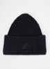 Deice ribgebreide muts van merino wol met borduring - Donkerblauw