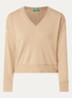 Fijngebreide pullover in wolblend met V-hals - Camel