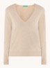 Fijngebreide pullover van scheerwol met V-hals - Beige