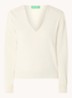 Fijngebreide pullover van scheerwol met V-hals - Creme