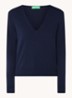 Fijngebreide pullover van scheerwol met V-hals - Blauw