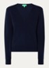 Fijngebreide trui van wol met V-hals - Donkerblauw