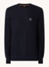 Gestructureerde met logopatch van katoen en kasjmier - Dark Blue-404 / Blauw
