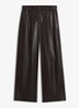 High waist wide fit pantalon van imitatieleer - Bruin