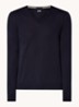 Melba-P fijngebreide pullover van scheerwol met V-hals - Donkerblauw
