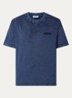 F*ck Off T-shirt met logo- en backprint - Indigo