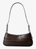 Monogram schoudertas met crocostructuur - Chocoladebruin