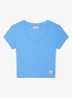 Ribgebreid cropped T-shirt met V-hals - Blauw