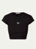 Ribgebreide crop top met logo - Zwart