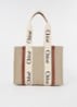 Woody Medium shopper van canvas met kalfsleren details - Kastanjebruin