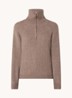 Cimolari fijngebreide trui in merino wolblend met col en halve rits - Lichtbruin