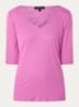 T-shirt in linnenblend met V-hals - Roze