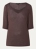T-shirt in linnenblend met V-hals - Donkerbruin