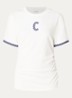 Asymmetrisch T-shirt met borduring en plooidetail - Gebroken wit