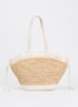 Schoudertas van raffia met details van kalfsleer - Gebroken wit