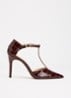 Castered pump met crocostructuur - Bordeauxrood