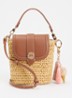 Dimple handtas met leren details en afneembare schouderriem - Cognac