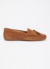 Wide Fit Geen mocassin van leer met franjes - Bruin