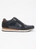 Wide Fit Thame sneaker van leer met ritsdetail  - Donkerblauw
