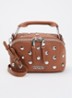 Jeri Mini handtas van leer met studs en afneembare schouderriem - Bruin