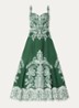 Miranda maxi jurk in linnenblend met print - Donkergroen