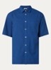 Cosmos regular fit overhemd in linnenblend met streepprint - Royalblauw