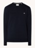 Fijngebreide pullover met logoborduring - Donkerblauw