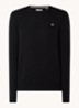 Fijngebreide pullover van wol met logoborduring - Zwart