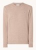 Fijngebreide pullover van wol met logoborduring - Zand