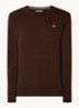 Fijngebreide pullover van wol met logoborduring - Donkerbruin