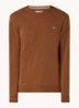 Fijngebreide pullover van wol met logoborduring - Chocoladebruin