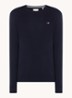 Fijngebreide pullover van wol met logoborduring - Donkerblauw