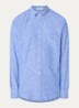 Regular fit overhemd in linnenblend met logoborduring - Blauw