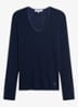 Belen longsleeve in wolblend met V-hals - Donkerblauw