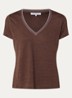 Mirana T-shirt van linnen met lurex  - Hazelnootbruin