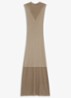 Ribgebreide maxi jurk met opstaande kraag - Light/Pastel Brown-232 / Bruin