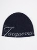 Ribgebreide muts in kasjmierblend met logo - Donkerblauw