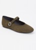 Deesse ballerina van kalfssuède met gespdetail - Khaki