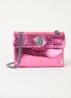 Kensington Mini X schoudertas van leer met metallic finish - Fuchsia
