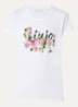 T-shirt met logoprint en strass - Roze