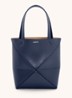 Puzzle Fold Mini shopper van kalfsleer - Donkerblauw