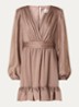 Jadie mini jurk met strikceintuur en ballonmouw - Donkerbeige