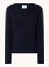 Fijngebreide pullover met V-hals - Donkerblauw